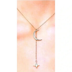 Lili Claspe Gold Plated Rope The Moon CZ Star Dainty Lariat Celestial Ne…